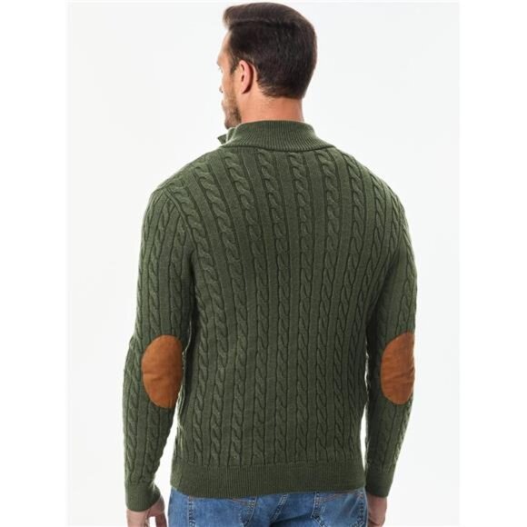 NEW Men's Cable Knit Pullover Sweater Casual Long Sleeve Stand Collar - Picture 2 of 6